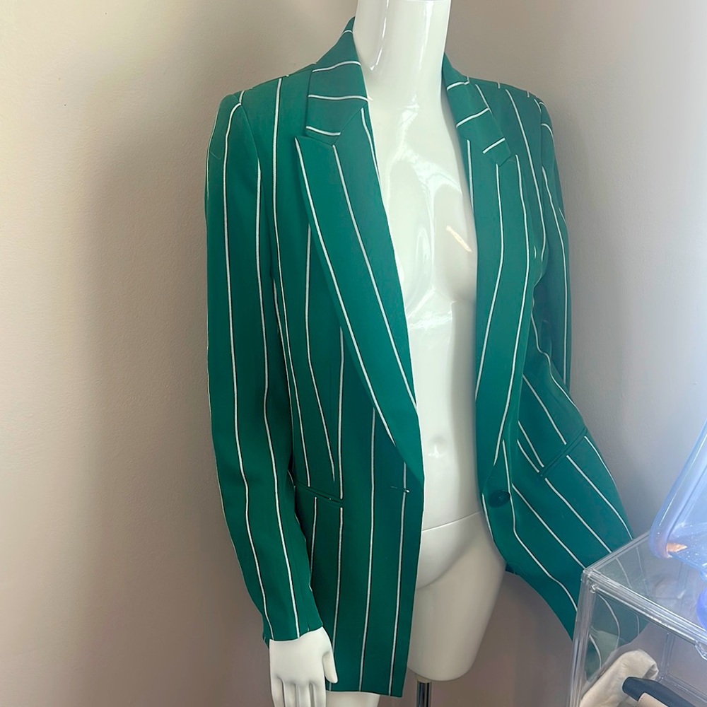 H&M Green and White Striped Blazer